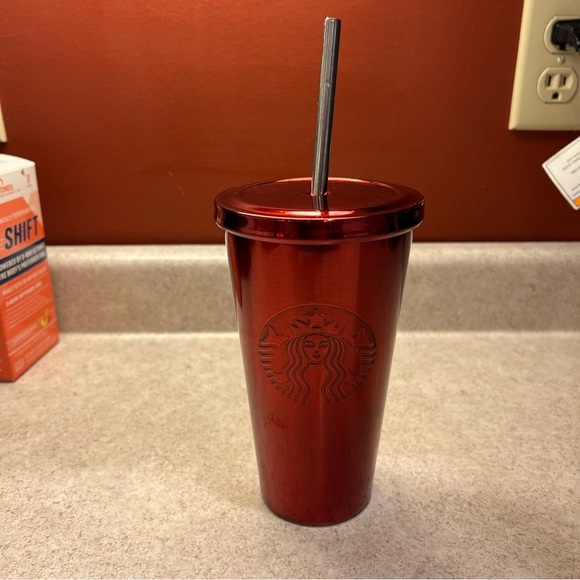 Starbucks Logo Ruby Red Stainless Steel 16 oz Tumbler, Stainless Steel Straw - Picture 1 of 3